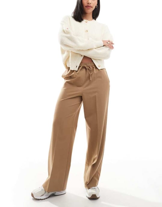 ASOS DESIGN tailored pull on trousers in camel - Image 1