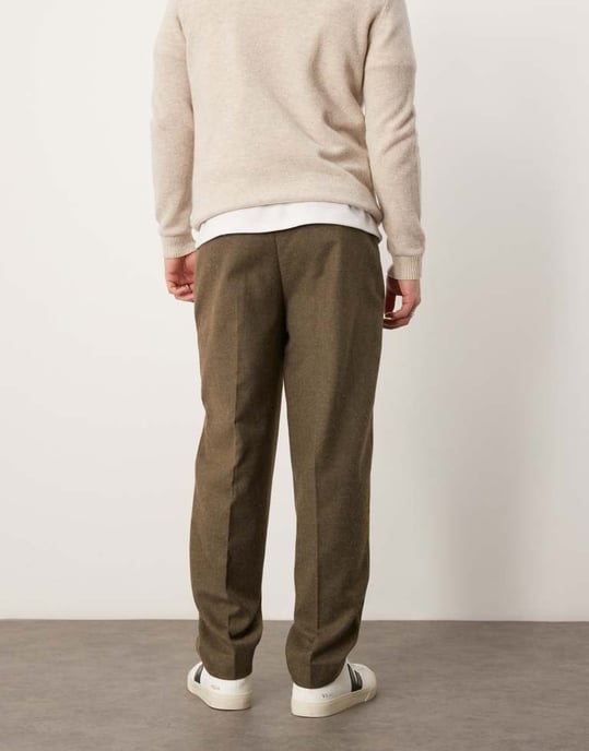 ASOS DESIGN smart oversized tapered trousers with front pleats in olive brushed fabric - Image 4