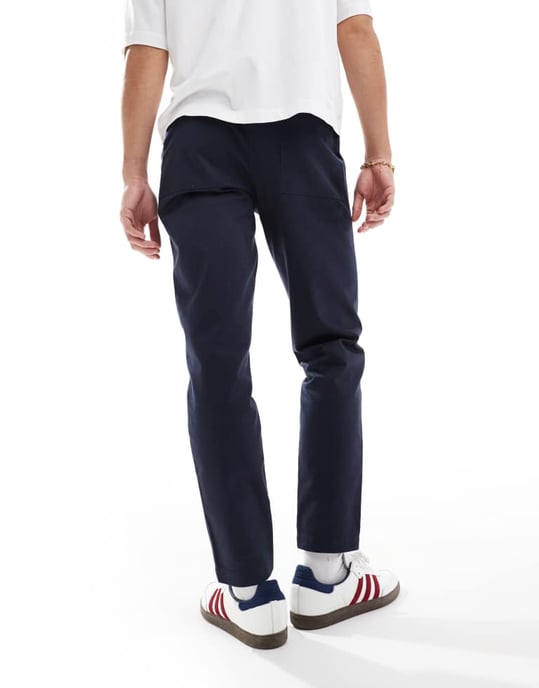 ASOS DESIGN tapered trousers in navy - Image 4