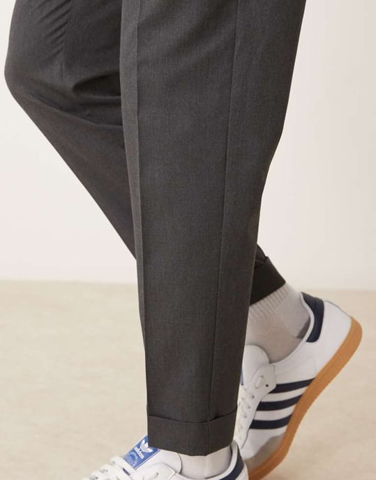ASOS DESIGN smart tapered trousers in grey with half elasticated waist - Image 2