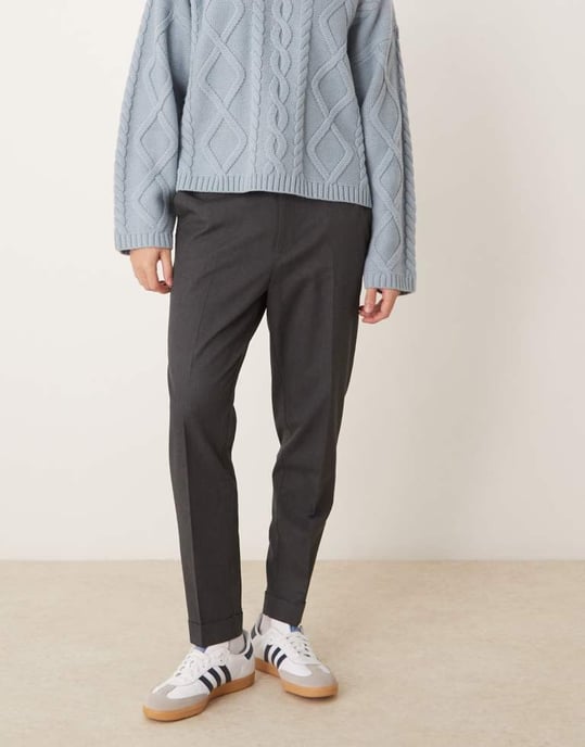 ASOS DESIGN smart tapered trousers in grey with half elasticated waist - Image 3