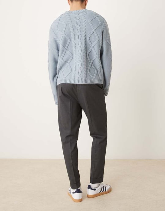 ASOS DESIGN smart tapered trousers in grey with half elasticated waist - Image 4