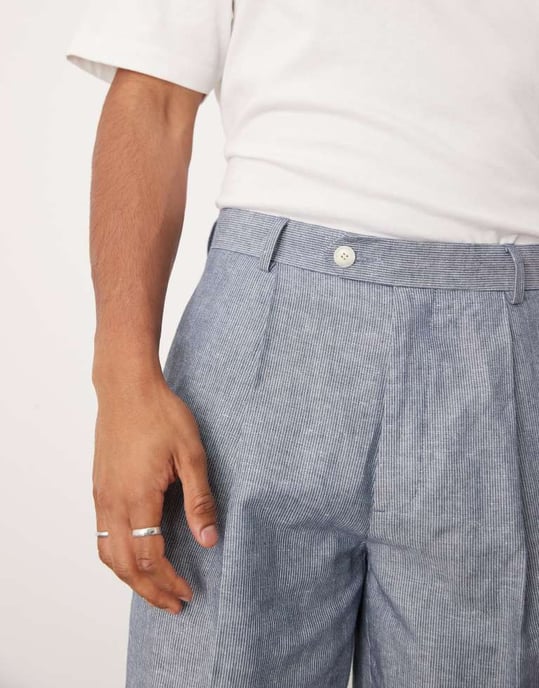 ASOS DESIGN linen oversized tapered suit trousers with stripes in indigo - Image 2
