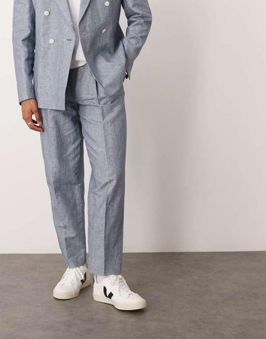 ASOS DESIGN linen oversized tapered suit trousers with stripes in indigo - Image 3
