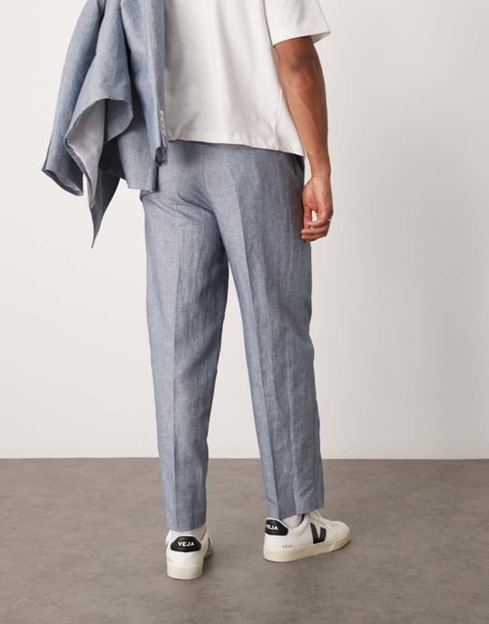 ASOS DESIGN linen oversized tapered suit trousers with stripes in indigo - Image 4