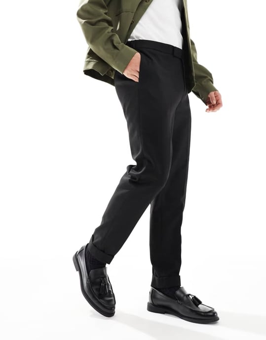 ASOS DESIG smart tapered fit trousers with in black twill with half elasticated waist - Image 2