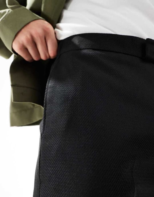 ASOS DESIG smart tapered fit trousers with in black twill with half elasticated waist - Image 3