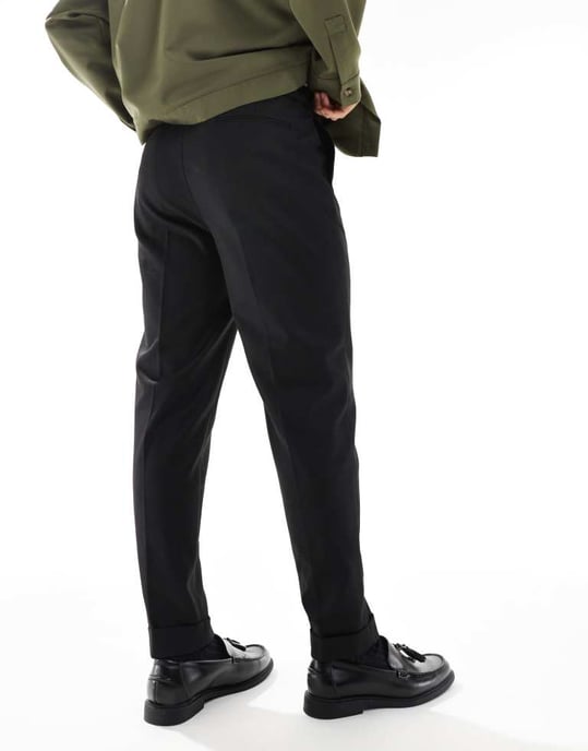 ASOS DESIG smart tapered fit trousers with in black twill with half elasticated waist - Image 4