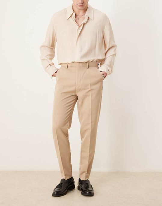 ASOS DESIGN smart tapered fit trousers in dark stone - Image 3