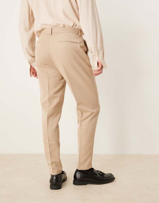 ASOS DESIGN smart tapered fit trousers in dark stone - Image 4