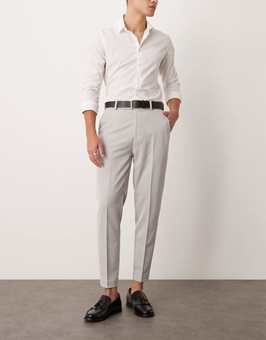 ASOS DESIGN smart tapered trousers in light grey - Image 1