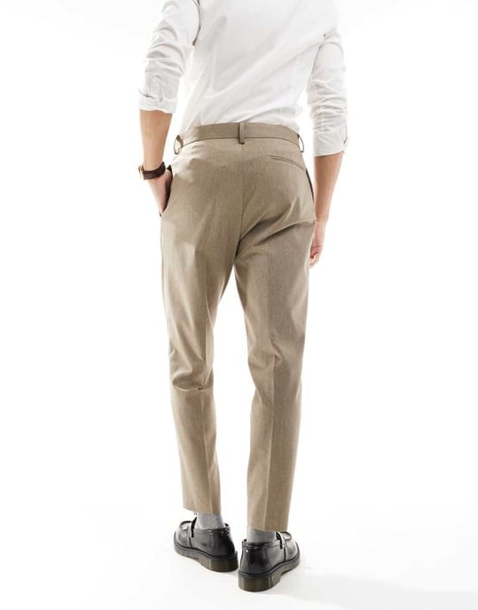 ASOS DESIGN smart tapered fit premium trousers in stone melange - Image 3
