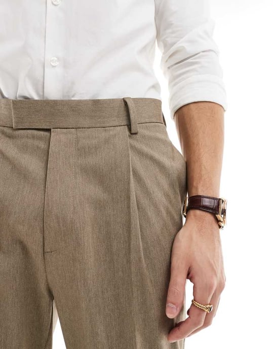 ASOS DESIGN smart tapered fit premium trousers in stone melange - Image 4