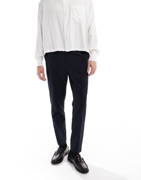 ASOS DESIGN smart tapered fit trousers in navy - Image 3