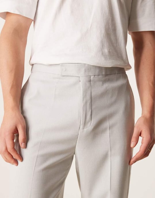ASOS DESIGN pull on smart tapered fit trousers with turnups in light grey microtexture - Image 4