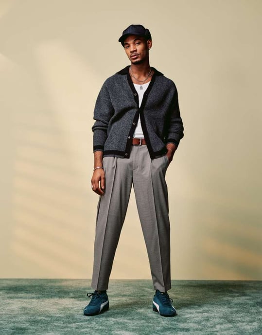 ASOS DESIGN smart oversized tapered microtexture trousers in stone - Image 2