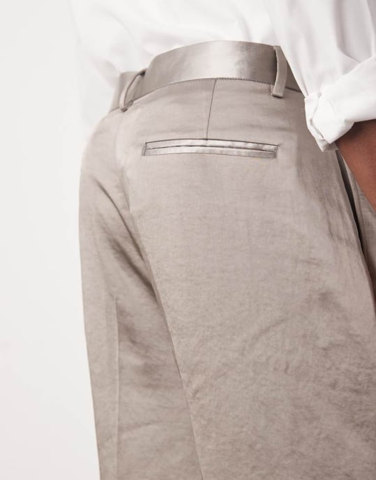 ASOS DESIGN oversized tapered suit trousers in grey matte satin - Image 2