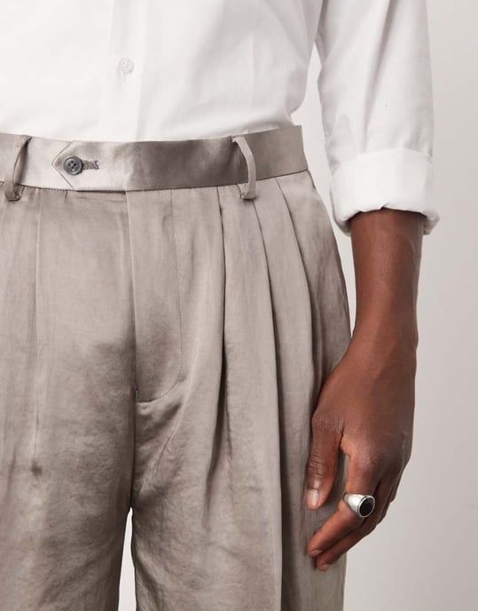 ASOS DESIGN oversized tapered suit trousers in grey matte satin - Image 4