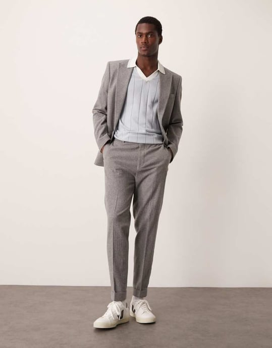 ASOS DESIGN tapered suit trousers with wool in grey flannel - Image 2