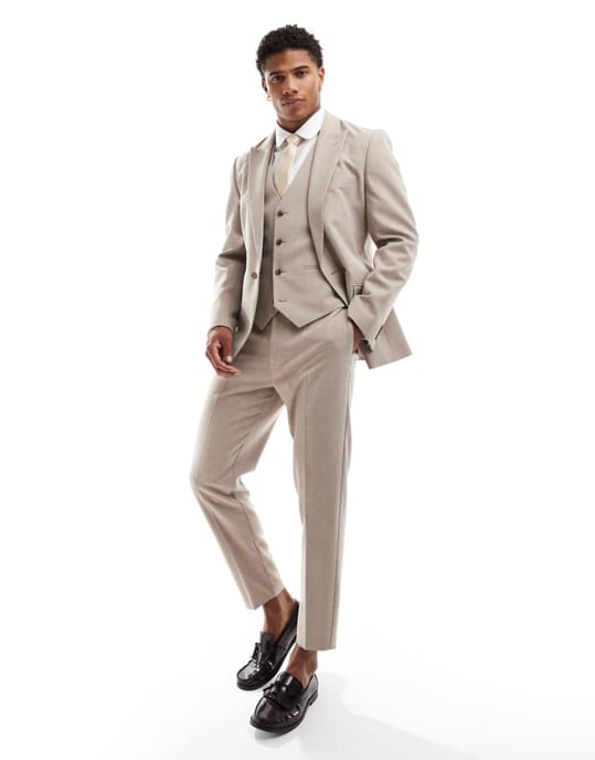 ASOS DESIGN tapered suit trousers in beige melange - Image 1