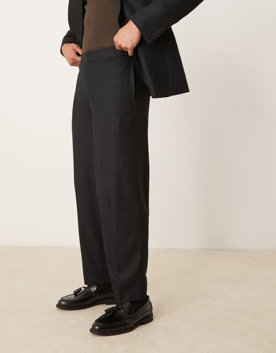 ASOS DESIGN linen blend oversized tapered suit trousers in black twill - Image 2
