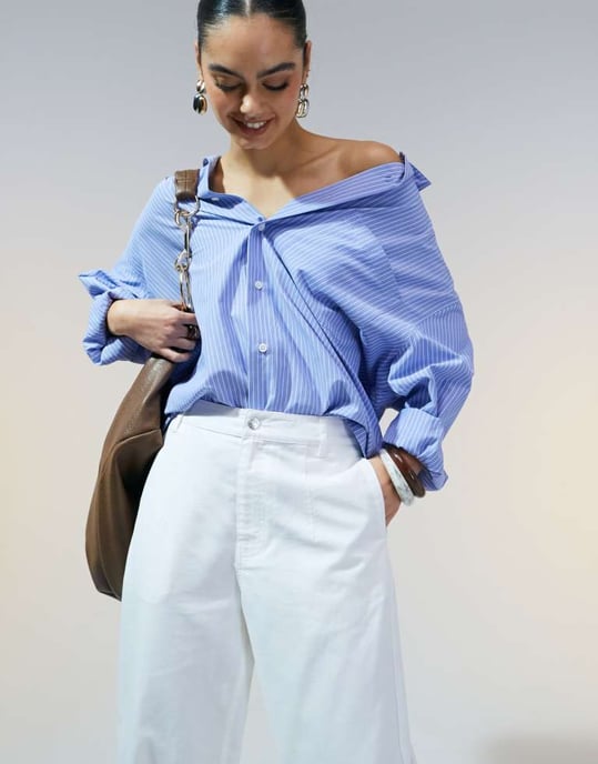 ASOS DESIGN tapered trousers with turn up detail in off white - IVORY - Image 2