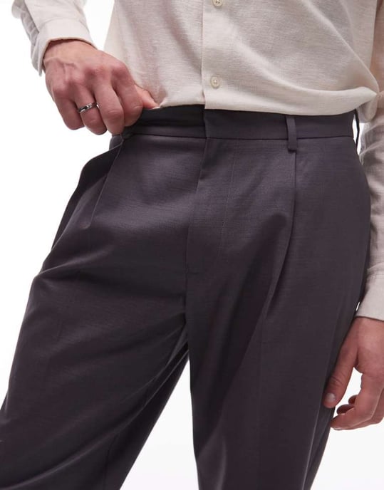 Topman smart cotton tapered trousers in charcoal - Image 2