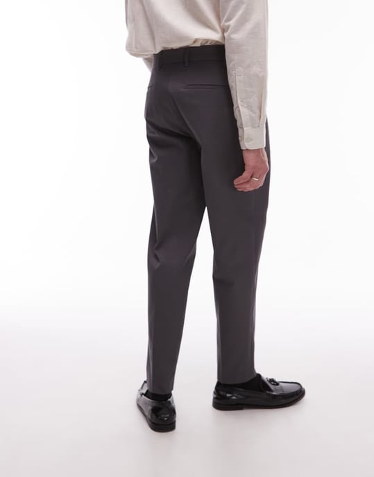 Topman smart cotton tapered trousers in charcoal - Image 4