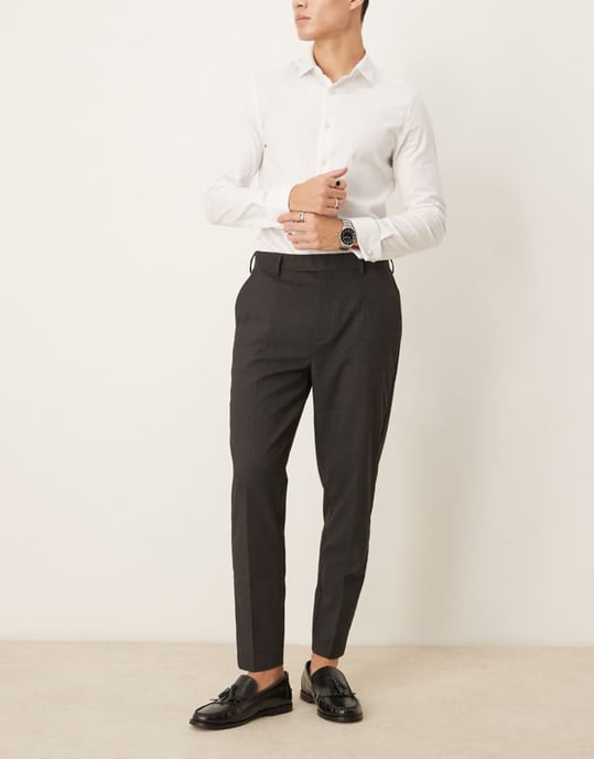 ASOS DESIGN smart tapered fit trousers in charcoal - Image 3