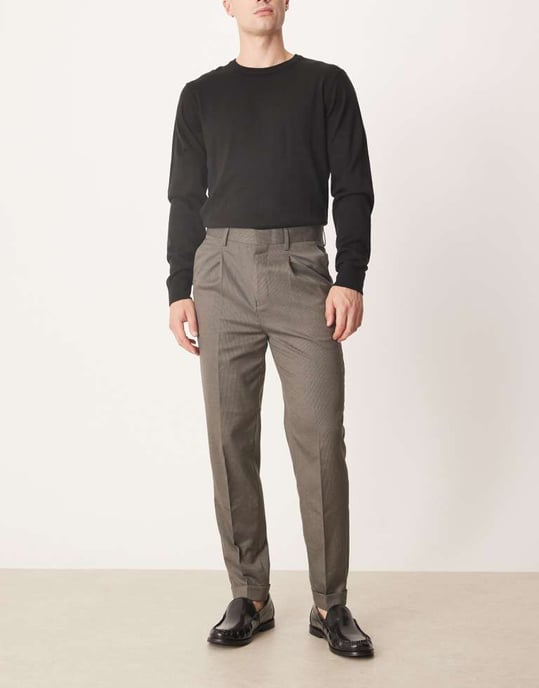 ASOS DESIGN smart tapered fit trousers in brown microtexture - Image 2
