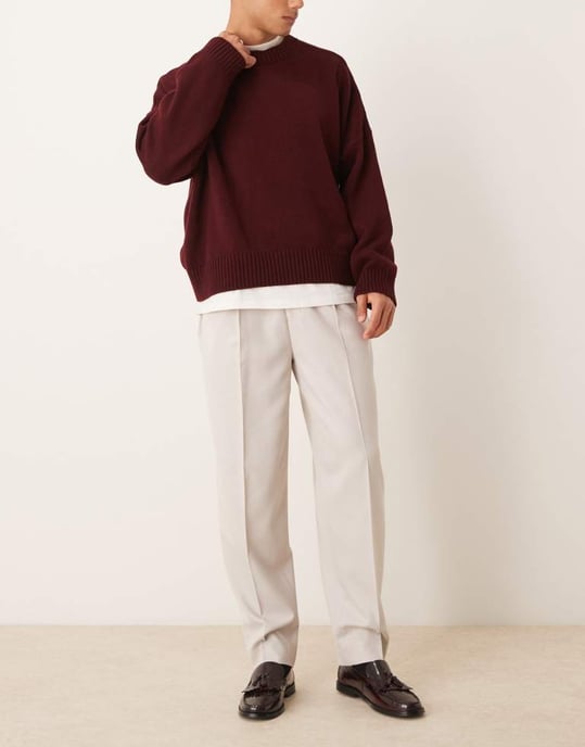 ASOS DESIGN smart oversized tapered trousers in stone micro texture - Image 2