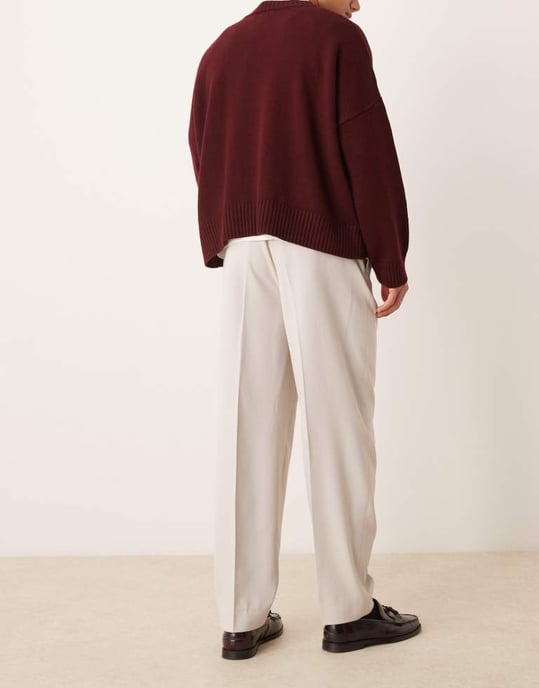 ASOS DESIGN smart oversized tapered trousers in stone micro texture - Image 3