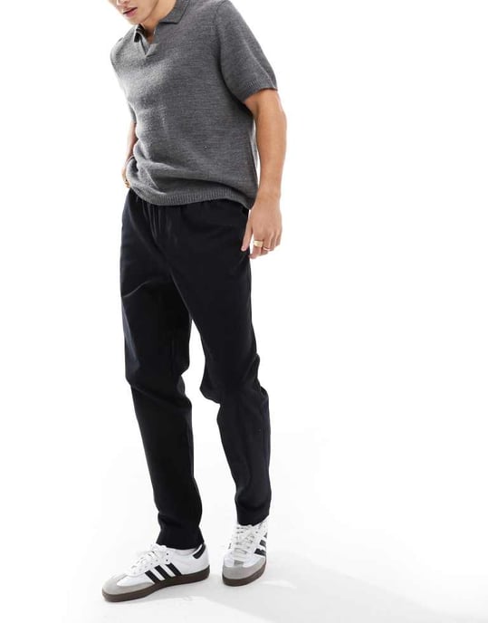 ASOS DESIGN tapered pull on trousers in black with patch - Image 2