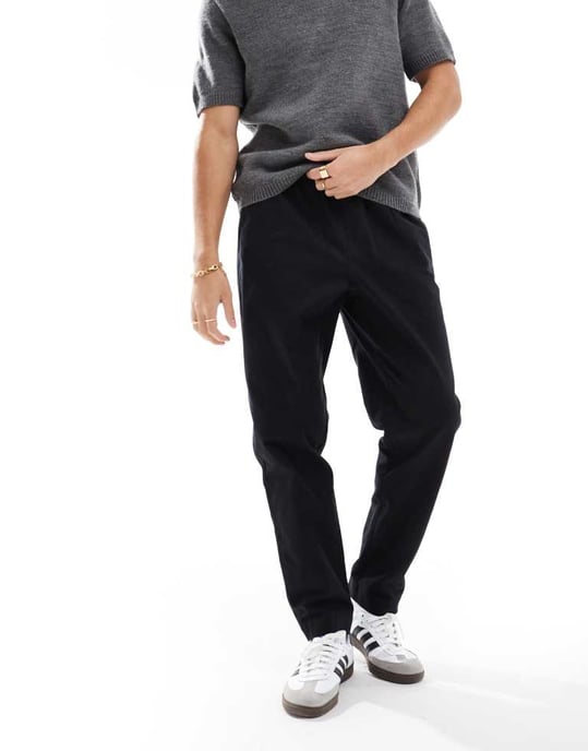 ASOS DESIGN tapered pull on trousers in black with patch - Image 4