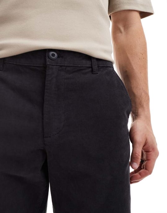 ASOS DESIGN tapered fit cord trouser in navy - Image 2