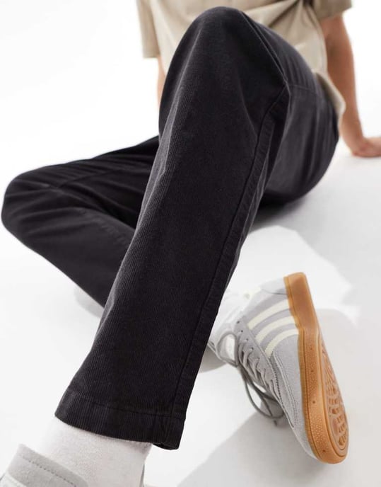 ASOS DESIGN tapered fit cord trouser in navy - Image 4