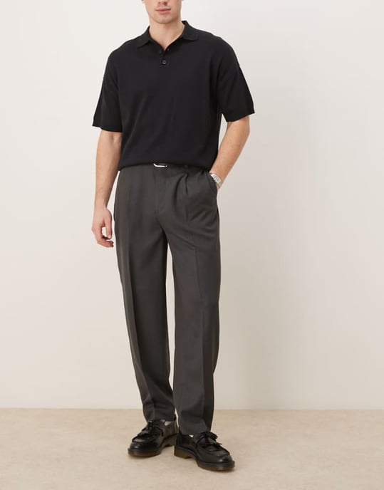 ASOS DESIGN smart oversized tapered trousers in black micro texture - Image 1