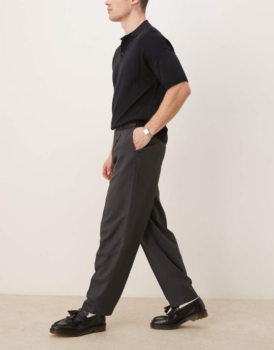 ASOS DESIGN smart oversized tapered trousers in black micro texture - Image 4