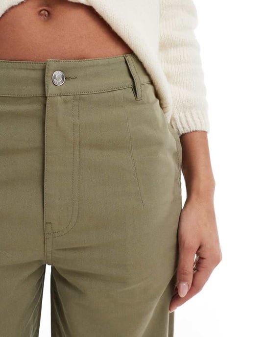 ASOS DESIGN tapered trousers with turn up detail in olive - KHAKI - Image 3
