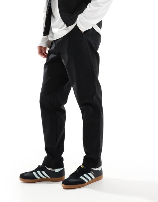ASOS DESIGN tapered pull on trouser with back pocket patch in black - Image 1