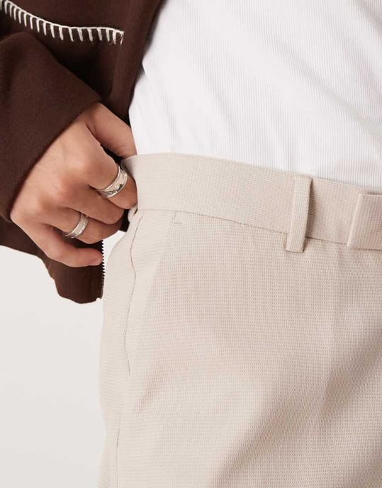 ASOS DESIGN smart textured oversized tapered trouser in white - Image 4
