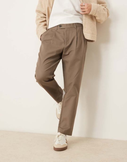Selected tapered adam pleated trouser in tan - Image 1
