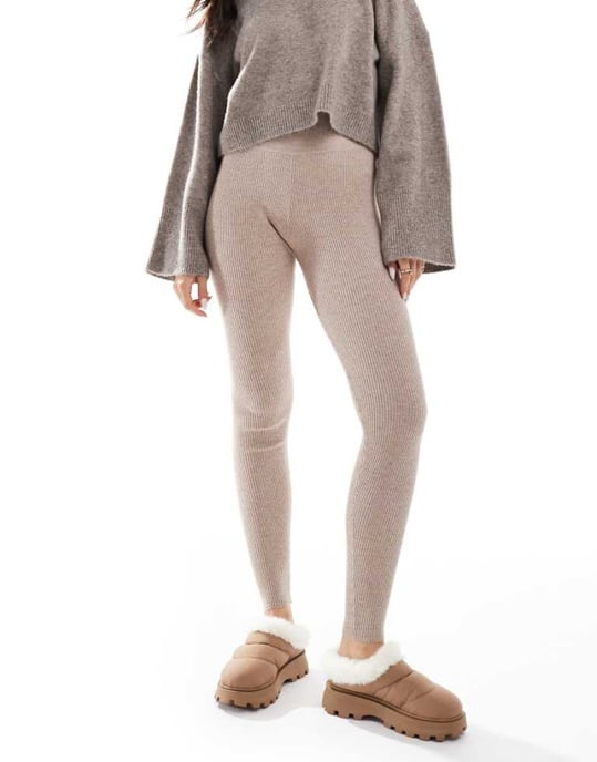 Miss Selfridge rib knit cosy legging in oatmeal - Image 1