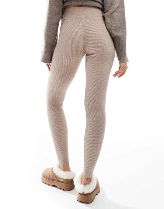 Miss Selfridge rib knit cosy legging in oatmeal - Image 2