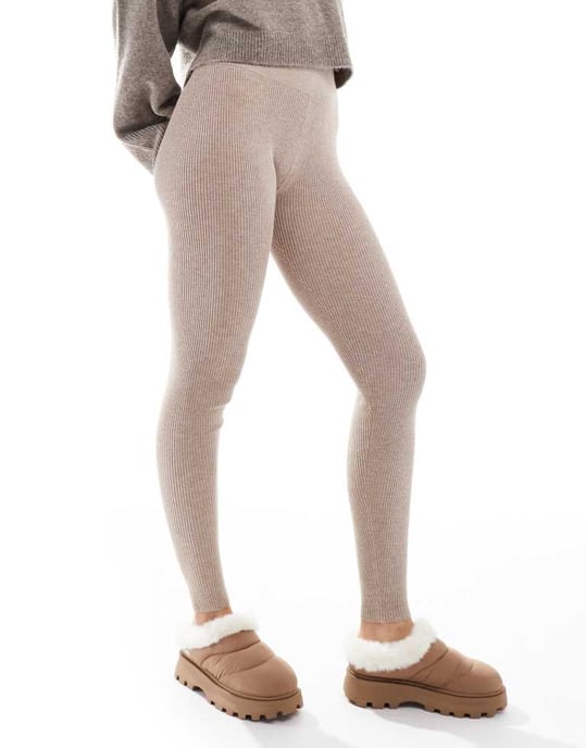 Miss Selfridge rib knit cosy legging in oatmeal - Image 3