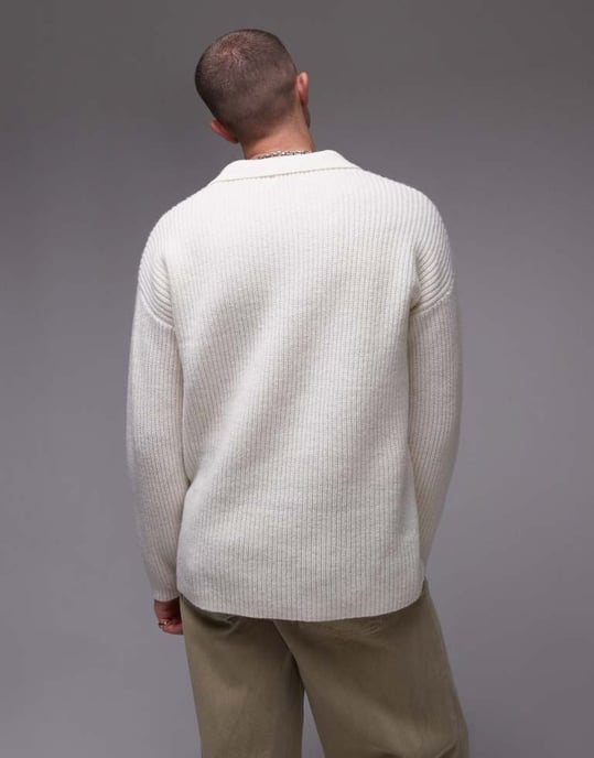 Topman relaxed fit lambswool crew jumper in ecru - Image 3