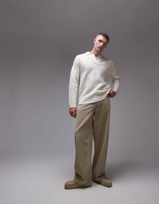 Topman relaxed fit lambswool crew jumper in ecru - Image 4