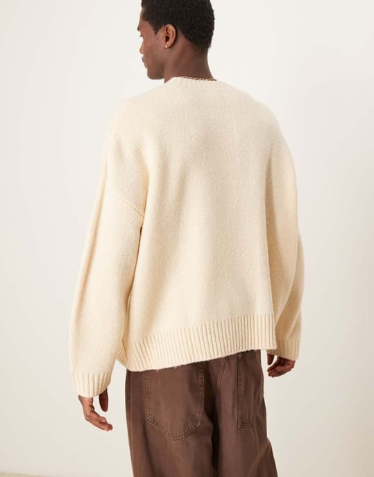 ASOS DESIGN super oversized boxy fit brushed knitted crew neck jumper in oatmeal - Image 3