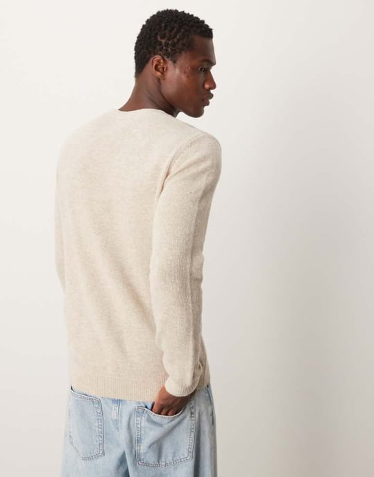 ASOS DESIGN lambswool crew neck knitted jumper in oatmeal - Image 4