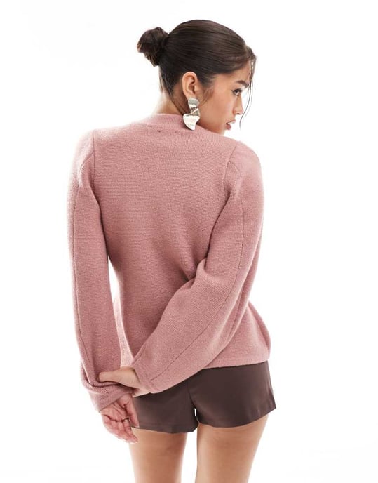 ASOS DESIGN crew neck structured jumper in pink - Image 2